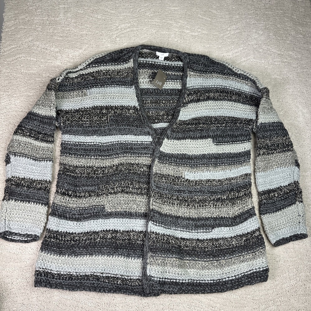 Women's NEW J. Jill Medium‎ Heavy Knit Striped Cardigan Sweater